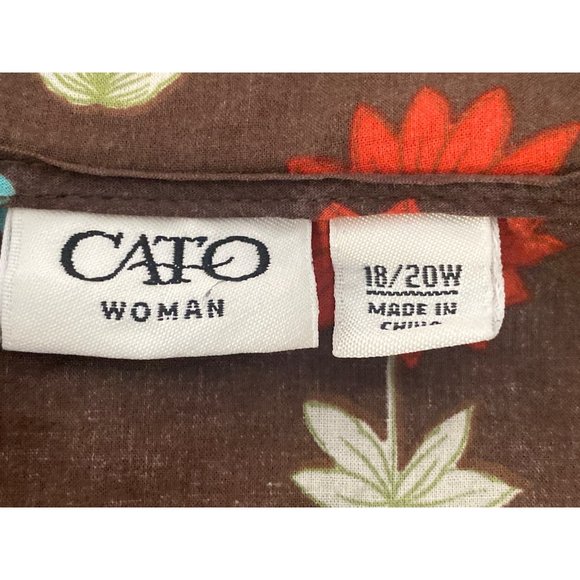 Cato Woman Top Peplum Brown Floral Pull Over Button Front 18/20W - Picture 10 of 10